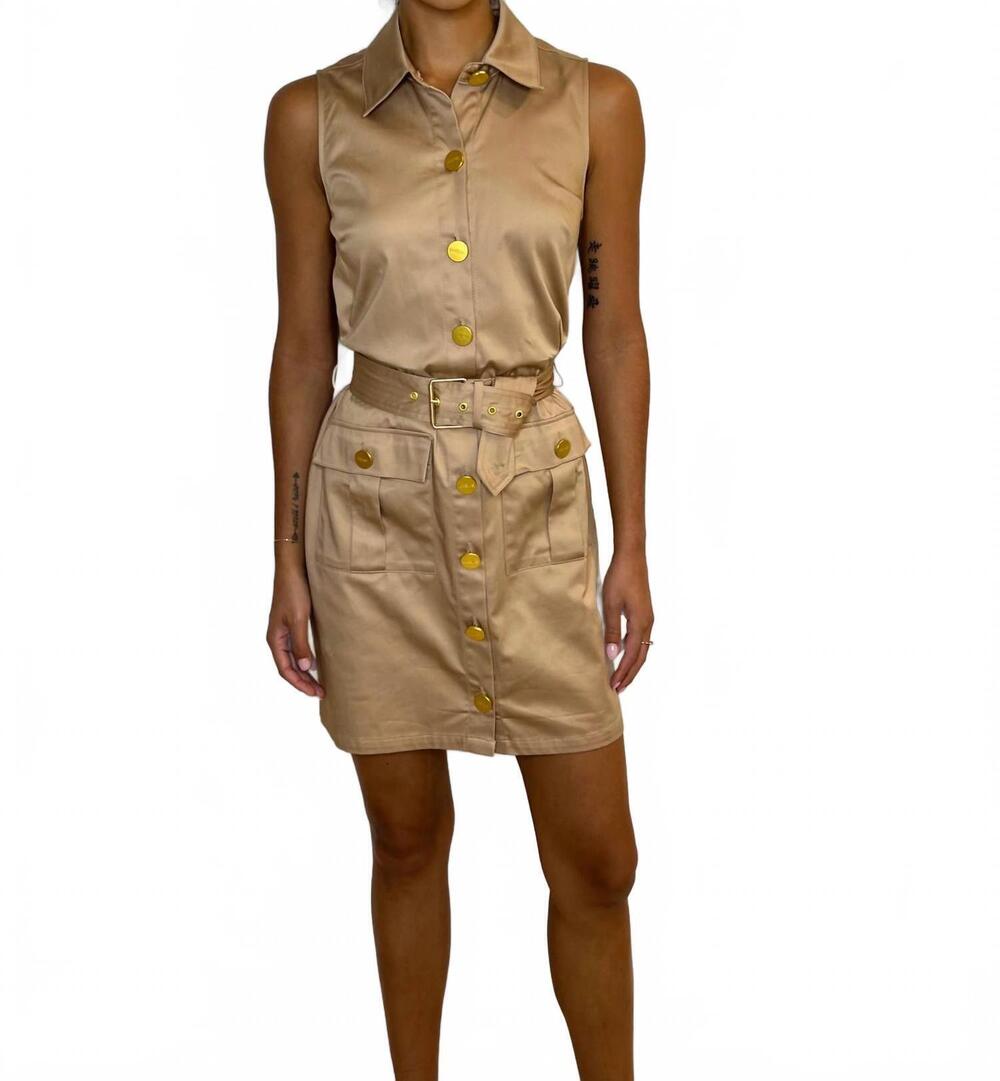 NEW L'AGENCE noira military shirtdress in cappuccino